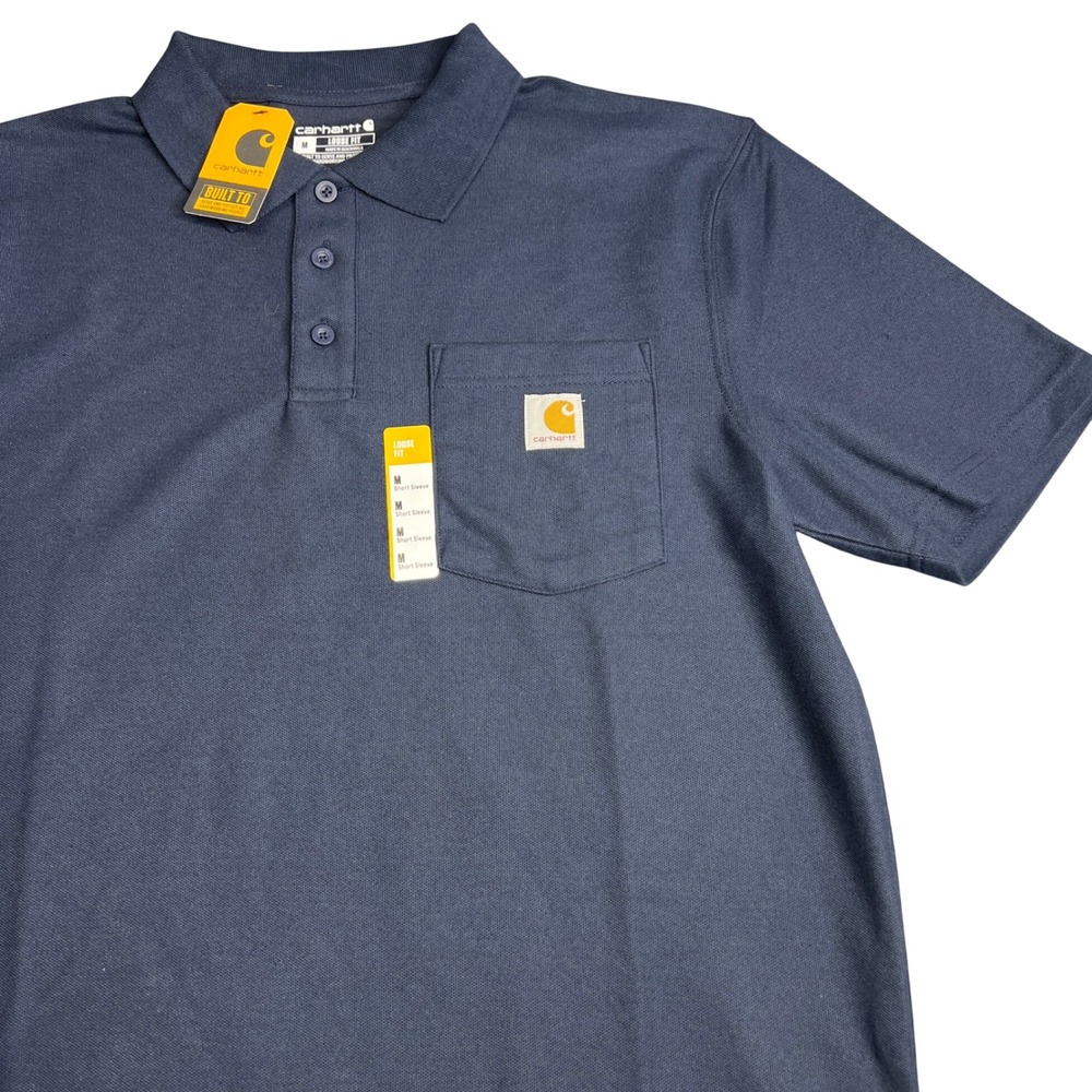 Carhartt Mens Loose Fit Short Sleeve Pocket Polo Navy Blue TK6685-M Size M NWT